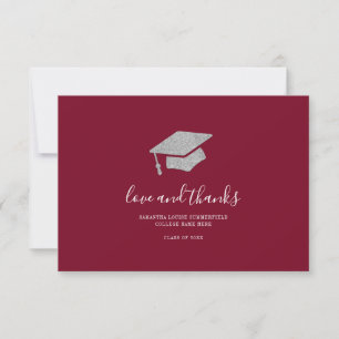 Graduation 2026 Photo Silver Glitter Burgundy Grad Thank You Card