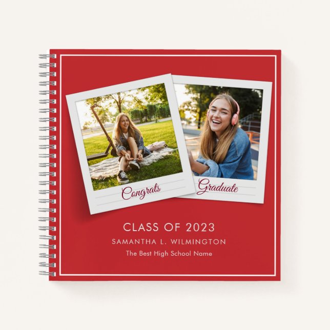 Graduation 2026 Photos Grad Party Red Guest Notebook (Front)