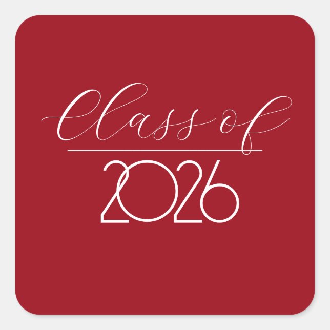 Graduation 2026 Red and White Square Sticker (Front)