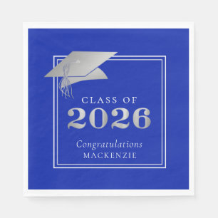  Graduation 2026 Royal Blue Faux Silver Napkin