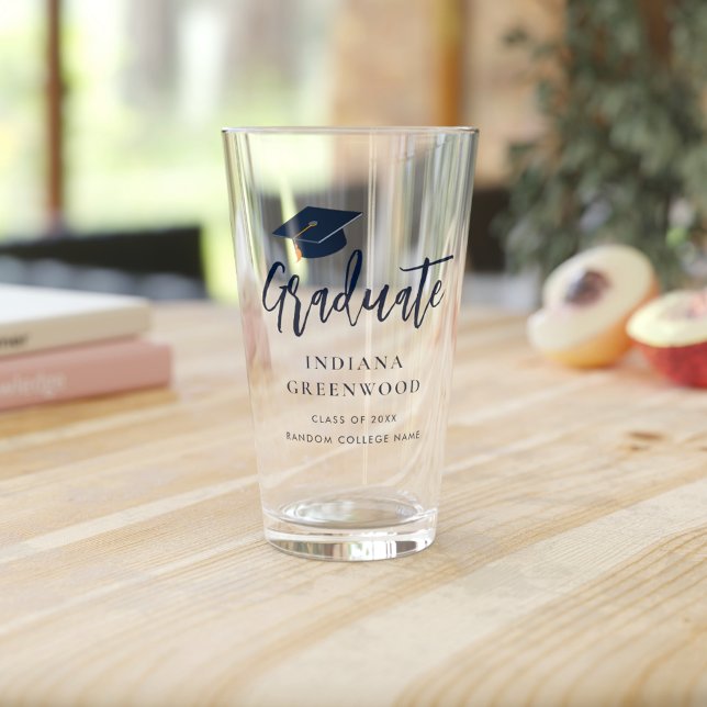 Graduation 2026 Script Navy Blue Personalized Grad Glass (Graduation 2025 Script Navy Blue Personalized Grad Glass)