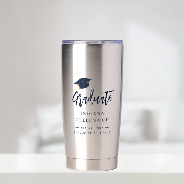Graduation 2026 Script Navy Blue Personalized Grad Insulated Tumbler (Graduation 2025 Script Navy Blue Personalized Grad Insulated Tumbler)