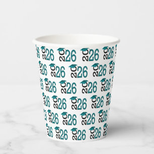 Graduation 2026 Teal and Black On White Paper Cups