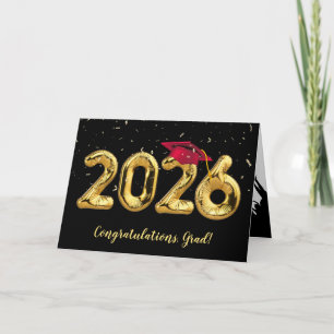 Graduation 2026 With Red Cap and Confetti Card