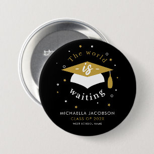 Graduation 2026 World is Waiting Grad Name 3 Inch Round Button