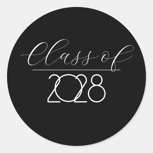 Graduation 2028 Black and White Classic Round Sticker (Front)