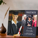 Graduation 2 Photo Collage Dark Blue Personalized Plaque<br><div class="desc">Modern graduation photo gift. The photo template is set up for you to add 2 of your graduation photos and you can also personalized with your name, class year and the name of your school. Your pictures are displayed as 1x portrait and 1x landscape, the latter being offset to slightly...</div>