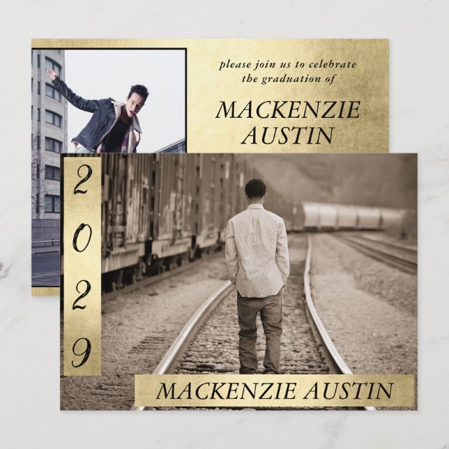 Graduation 2 Photo | Sophisticated Gold Keepsake Invitation (Front/Back)