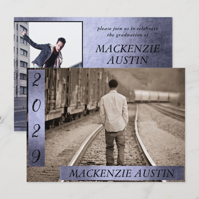 Graduation 2 Photo | Sophisticated Purple Keepsake Invitation (Front/Back)
