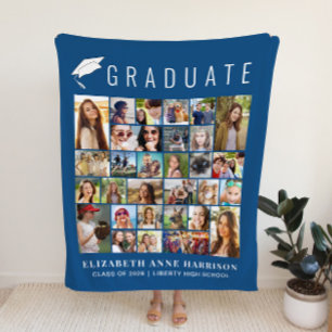 Graduation 30 Photo Collage Blue Fleece Blanket