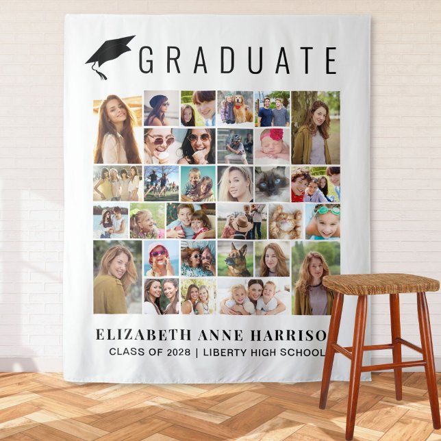 Graduation 30 Photo Collage Photo Booth Backdrop Tapestry (Creator Uploaded)