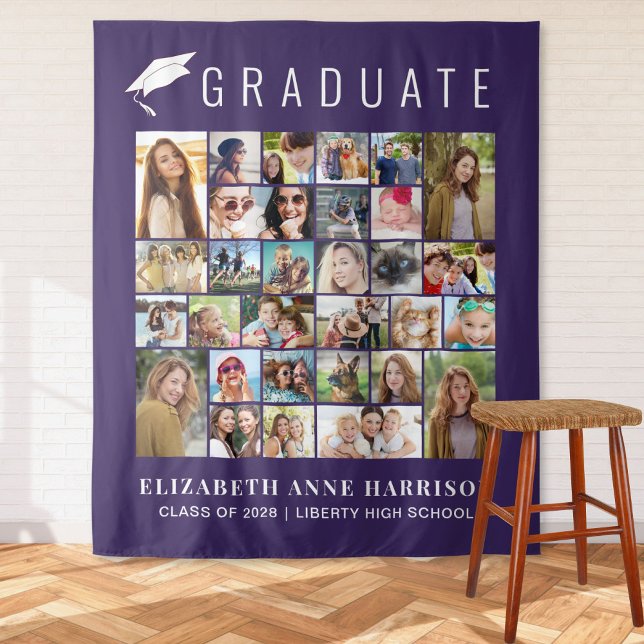 Graduation 30 Photos Purple Photo Booth Backdrop Tapestry (Creator Uploaded)
