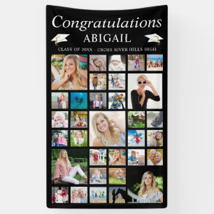 Graduation 33 Photo Collage Minimal Black Banner