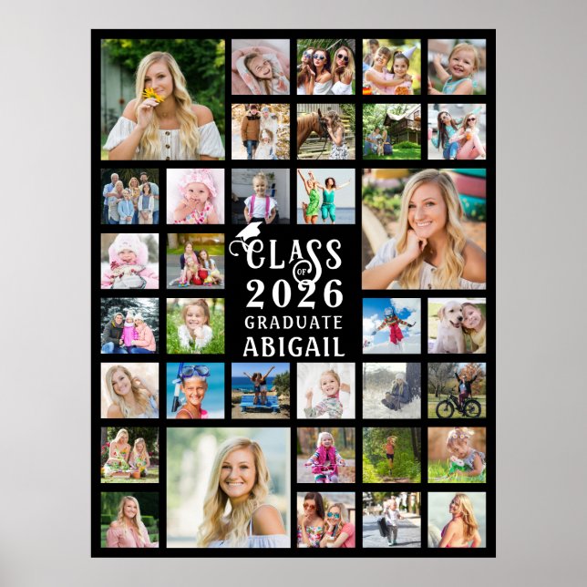 Graduation 35 Photo Collage Class of Year Graduate Poster (Front)