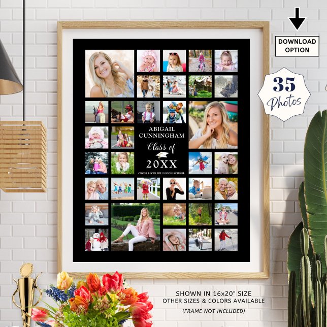 Graduation 35 Photo Collage CLASS YEAR Black Poster (Creator Uploaded)