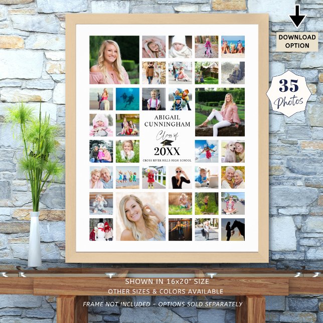 Graduation 35 Photo Collage Class Year White Poster (Creator Uploaded)