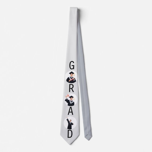 Graduation 3 Custom Photos Light Grey Tie (Front)