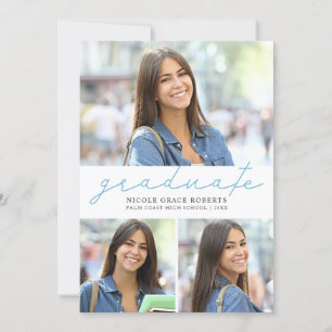 Graduation 3-Photo Collage Easy Edit Modern Script Announcement