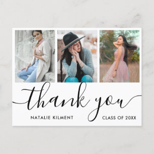 Graduation 3 Photo Collage Thank You Postcard