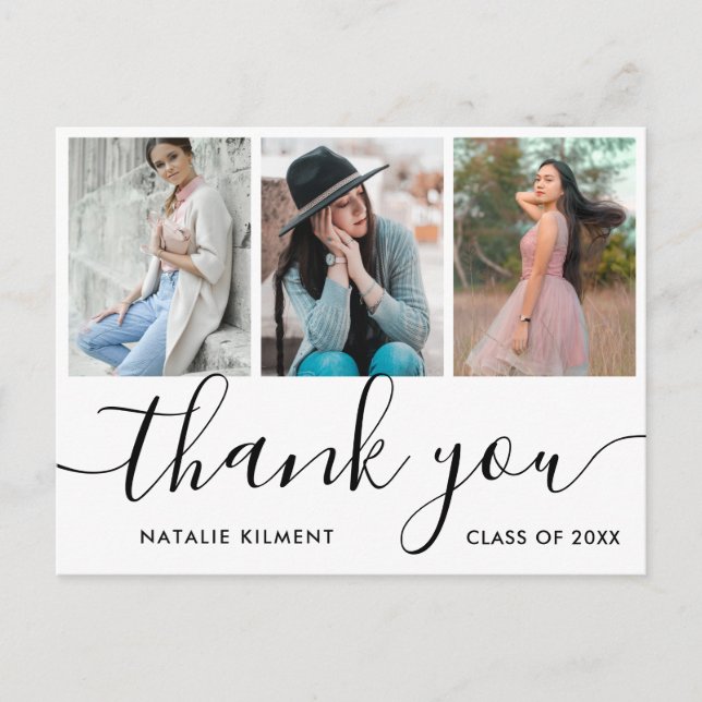 Graduation 3 Photo Collage Thank You Postcard (Front)