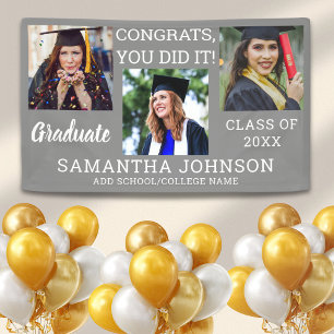 Graduation 3 Photo Congrats Graduate 2026 Grey Banner