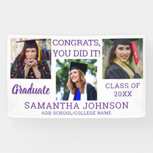 Graduation 3 Photo Purple Congrats Graduate 2026 Banner