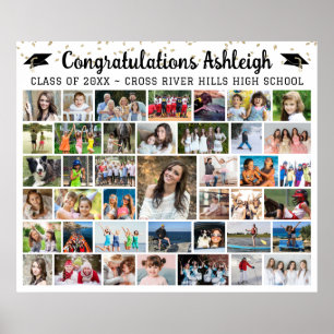 Graduation 41 Photo Collage Confetti Custom Colour Poster