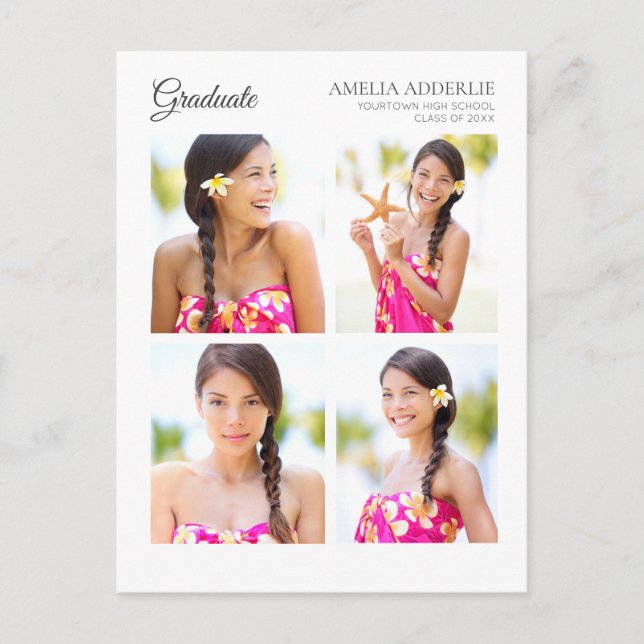 Graduation 4 Faire-part photo Invitation blanche (Devant)