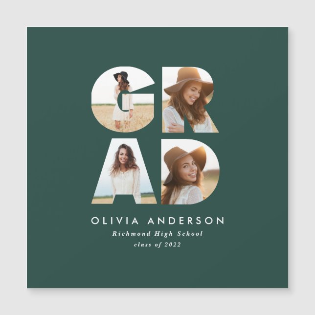 Graduation 4 photo modern announcement green  (Front)