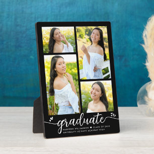 Graduation 4 Photo Modern Calligraphy Hearts Black Plaque