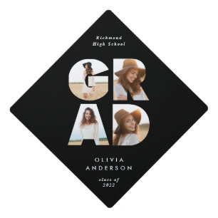 Graduation 4 photo modern personalised black white graduation cap topper