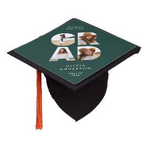 Graduation 4 photo modern personalised green cap topper