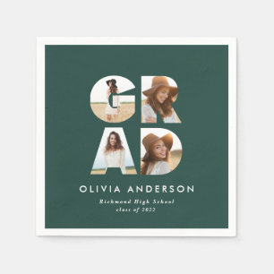 Graduation 4 photo modern personalised green napkin
