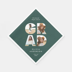 Graduation 4 photo modern personalised green napkin