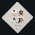 Graduation 4 photo modern personalised natural cap topper<br><div class="desc">Graduation 4 photo modern natural cream stone and black personalised unique simple tassel topper.</div>