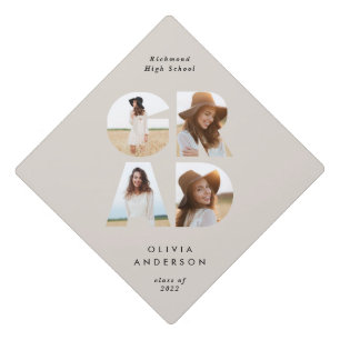 Graduation 4 photo modern personalised natural cap topper