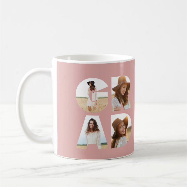 Graduation 4 photo modern personalised pink girly  coffee mug (Left)