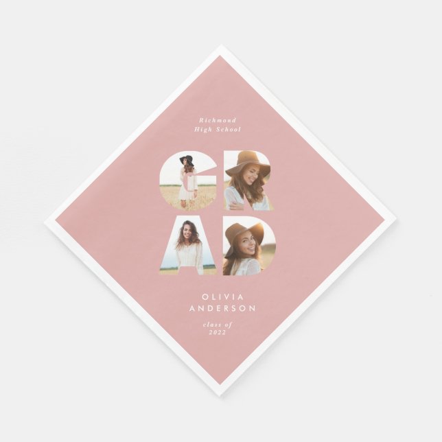 Graduation 4 photo modern personalised pink girly  napkin (Corner)