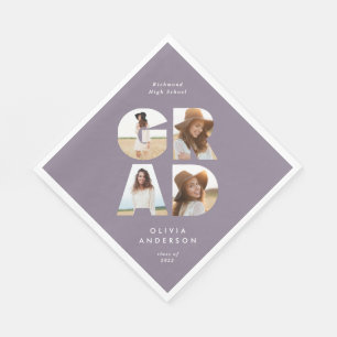 Graduation 4 photo modern personalised purple chic napkin