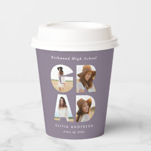 Graduation 4 photo modern personalised purple chic paper cups