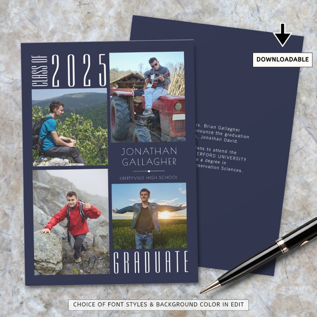 Graduation 4 Photos Navy Blue or Your Colour Announcement (Creator Uploaded)