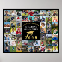 Graduation 54 Photo Collage Black Gold Cap