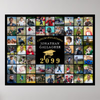 Graduation 54 Photo Collage Black Gold Cap