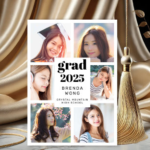 Graduation 6 Photo Collage Black Script White