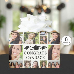 Graduation 8 Photos Congrats Name Wrapping Paper