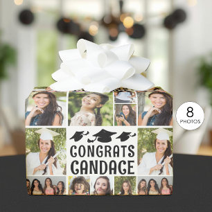 Graduation 9 Photo Collage Congrats Name Custom Wrapping Paper