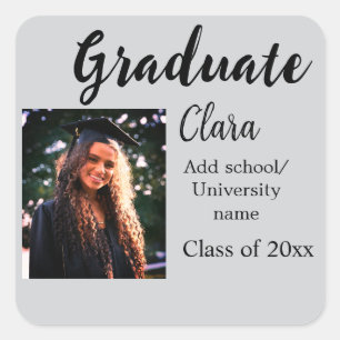 Graduation add name class of 20xx congrats add pho square sticker