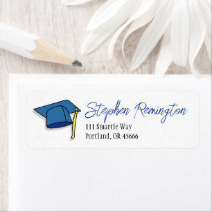 Graduation Address Labels Blue Cap