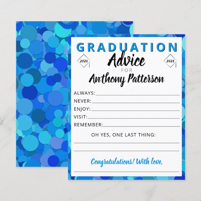 Graduation Advice Wisdom Card Confetti Blue Party (Front/Back)