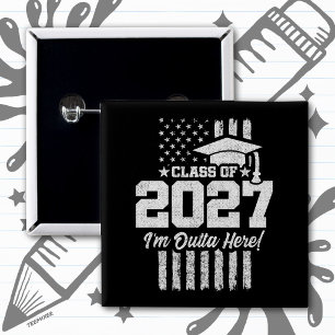 Graduation American Flag Senior Class of 2027 2 Inch Square Button